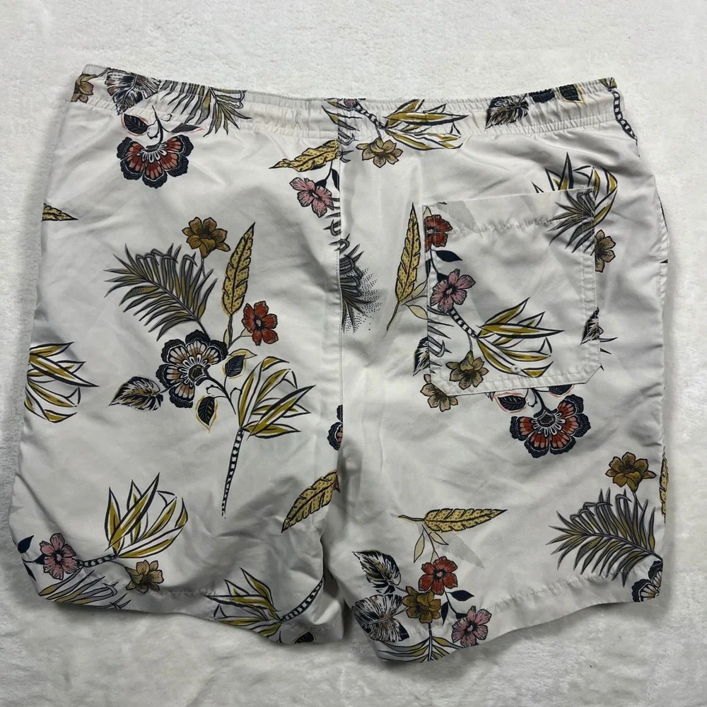 PacSun Mens Floral Tropical Swim Trunks Off White Size M Mesh Lined Board Shorts